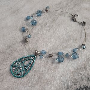 Ethereal Teal Mosaic Pendant Necklace